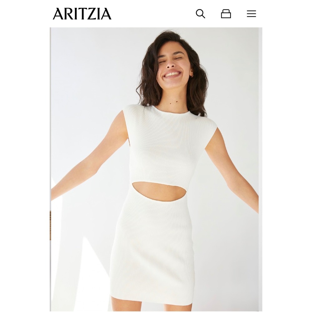 Wilfred Free Ribbed Cutout Mini Dress Size XSmall White‎ Cap Sleeve Bodycon XS